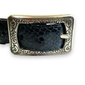REVERSIBLE Black and brown Reptile leather Silver-tone hardware Belt